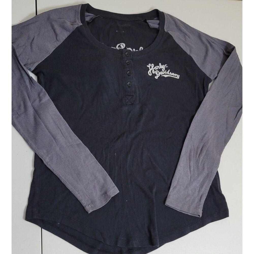 Harley-Davidson Women's First-Class Long-Sleeve Raglan Tee Gray Sleeves Medium